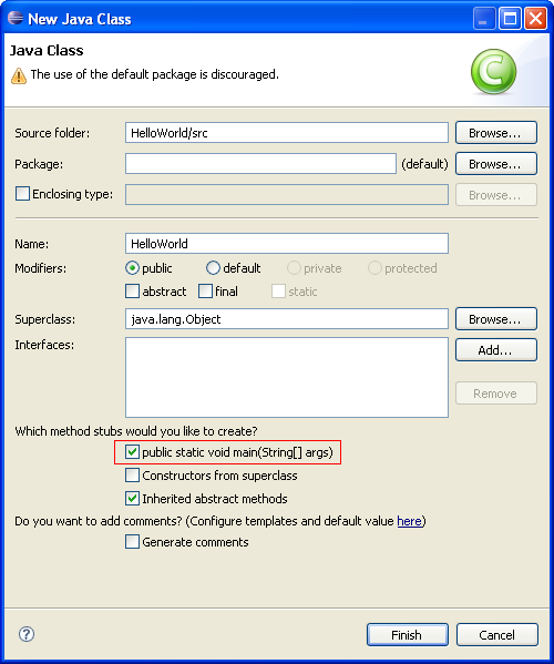Create HelloWorld class